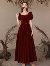 A-Line Velvet Burgundy Long Prom Dress, Burgundy Long Formal Dress