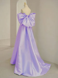 A-Line Sweetheart Neck Satin Purple Long Prom Dress, Purple Evening Dress