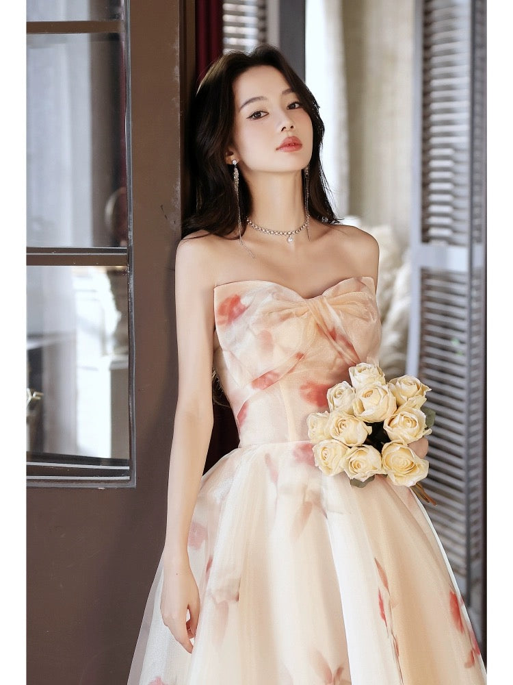 A_line Sweetheart Neck Champagne Long Prom Dress, Champagne Long Formal Dress