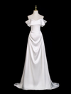 A-Line Off Shoulder Satin White Long Prom Dress, White Long Formal Dress