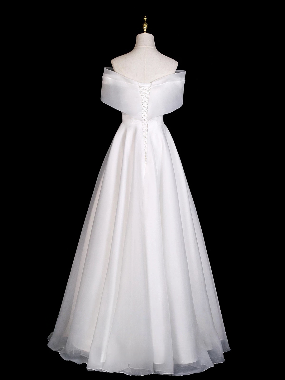 A-Line Off Shoulder Organza White Long Prom Dress, Organza Long Formal Dress