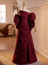 A-Line Off-the-shoulder Taffeta Burgundy Long Prom Dress with Puff Sleeves