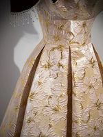 A-Line Off Shoulder Satin Champagne Long Prom Dress, Champagne Long Formal Dress