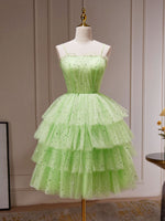 Green A-Line Tulle Short Prom Dress, Green Homecoming Dress