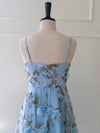 Simple A-Line Tulle 3D Flower Blue Long Prom Dress, Blue Party Dress
