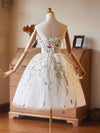 White Tulle Lace Short Prom Dress, White Homecoming Dress with Beads