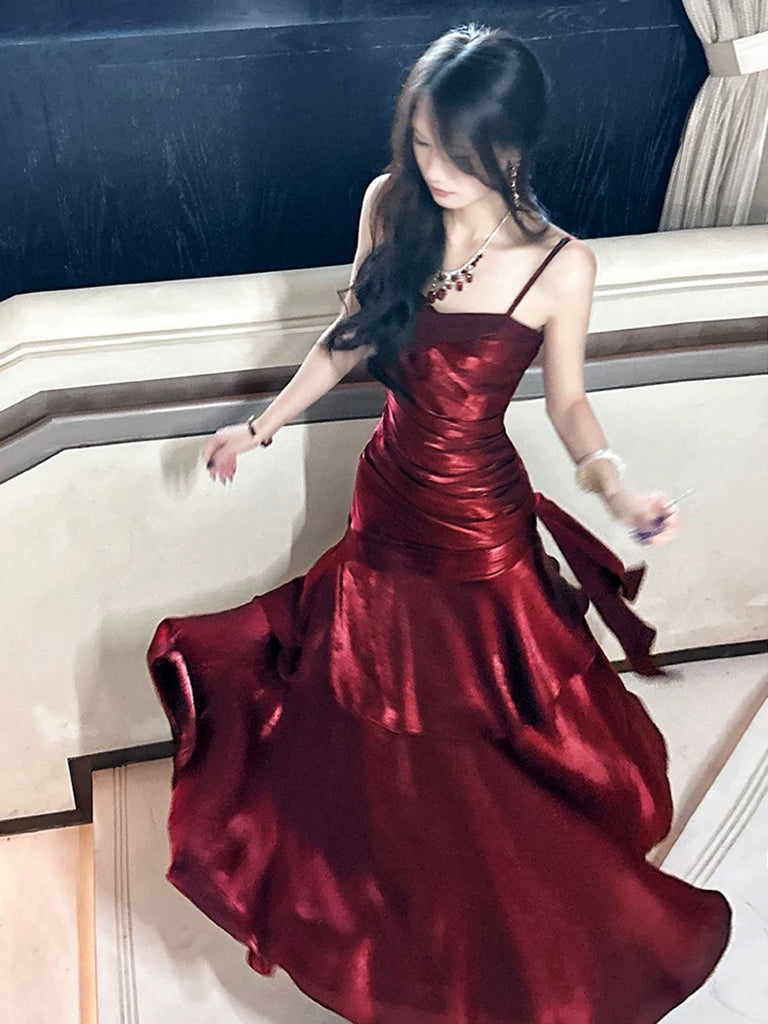 Simple Sweetheart Burgundy Prom Dress, Burgundy Party Dress