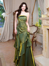 A-Line Satin Green Long Prom Dress, Green Long Evening Dress