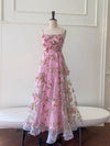 Simple A-Line Tulle 3D Flower Blue Long Prom Dress, Blue Party Dress