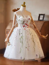 White Tulle Lace Short Prom Dress, White Homecoming Dress with Beads