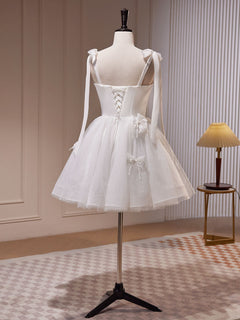 White A-Line Tulle Short Prom Dress, Cute White Homecoming Dress