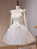 White A-Line Tulle Short Prom Dress, Cute White Homecoming Dress
