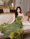 A-Line Satin Green Long Prom Dress, Green Long Evening Dress