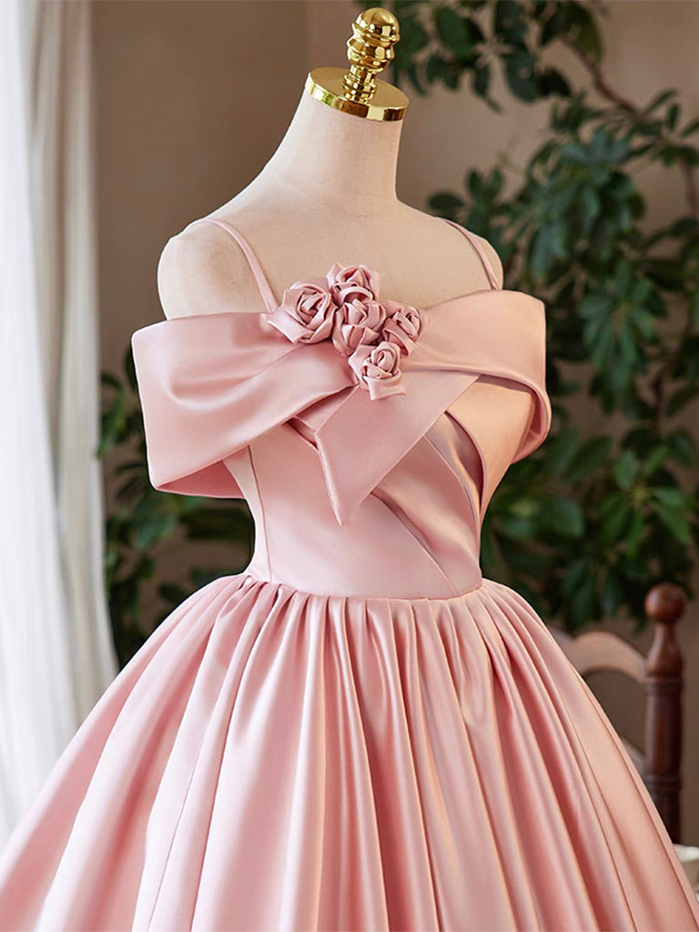Pink Satin Short Prom Dress, Lovely A-Line Off the Shoulder Party Homecoming Dress US 8 / Pink Pink Satin Short Prom Dress, Lovely A-Line Off the Shoulder Party Homecoming Dress US 8 / Pink