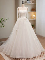 White A-line Tulle Long Prom Dress, Whit Tulle Formal Dress