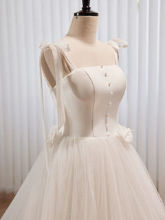White A-line Tulle Long Prom Dress, Whit Tulle Formal Dress