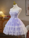 A-Line Sweetheart Neck Tulle Lace Purple Short Prom Dress, Purple Homecoming Dress