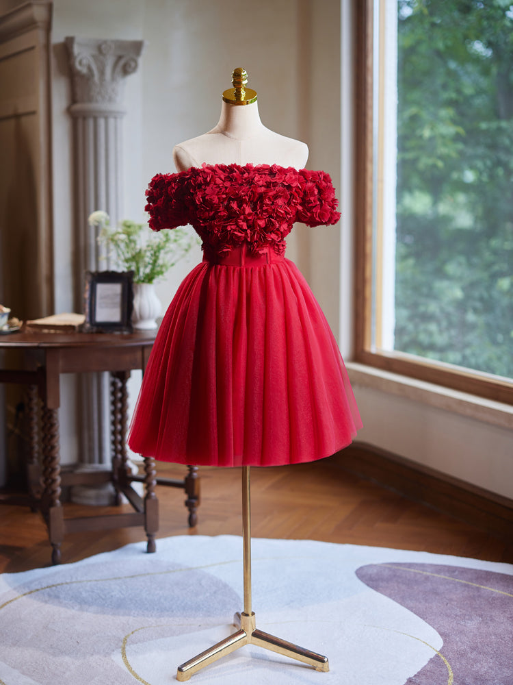 Princess Off Shoulder Red Prom Dresses With 3D Flowers, Short Red Homecoming Dresses, US 16 / Picture Color / With Rush+$19.99 Princess Off Shoulder Red Prom Dresses With 3D Flowers, Short Red Homecoming Dresses, US 16 / Picture Color / With Rush+$19.99