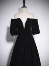 A-Line V Neck Velvet Black Long Prom Dress, Black Formal Evening Dress