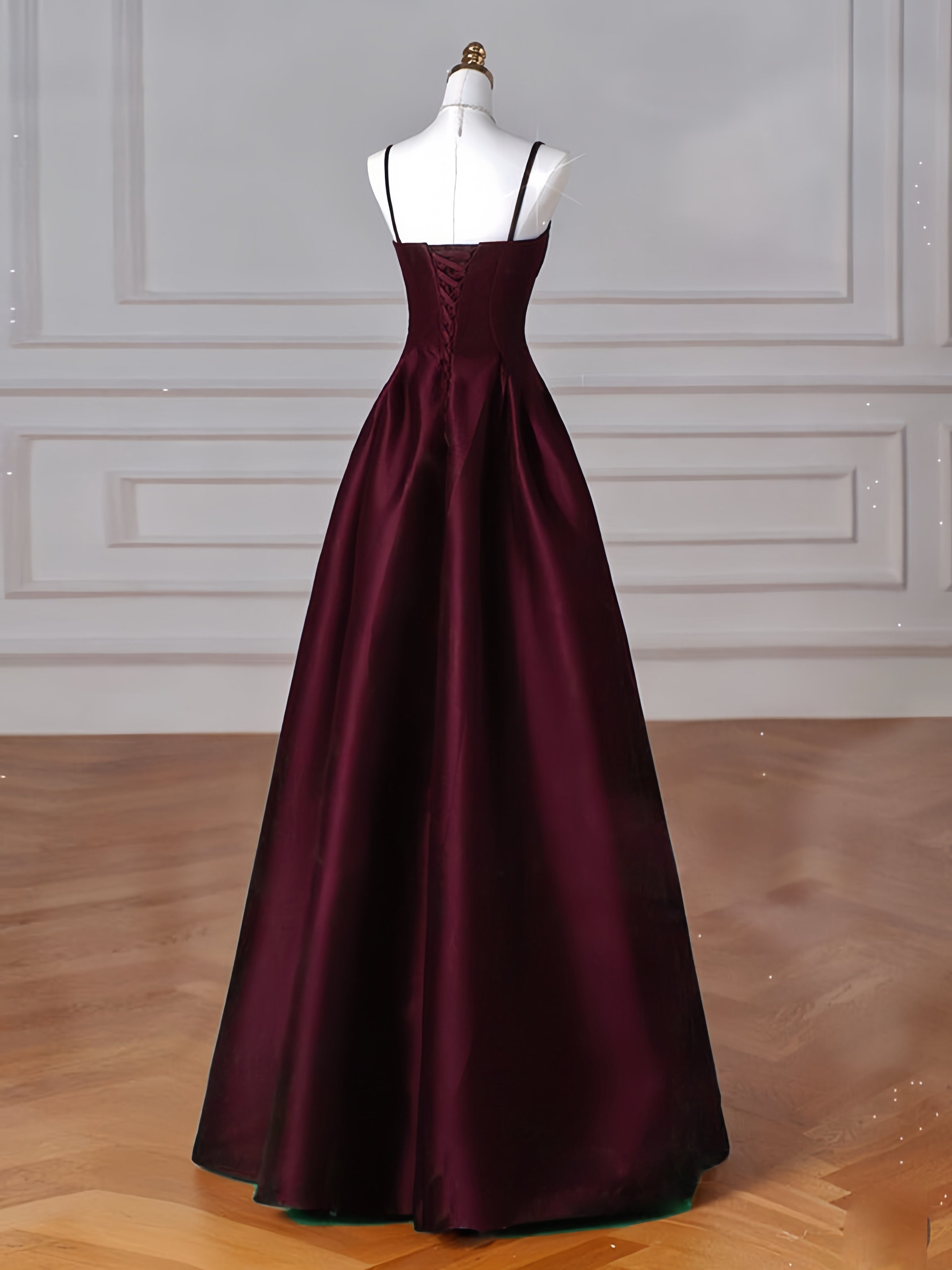 A-Line Satin Burgundy Long Prom Dress, Burgundy Long Formal Dress – shopluu