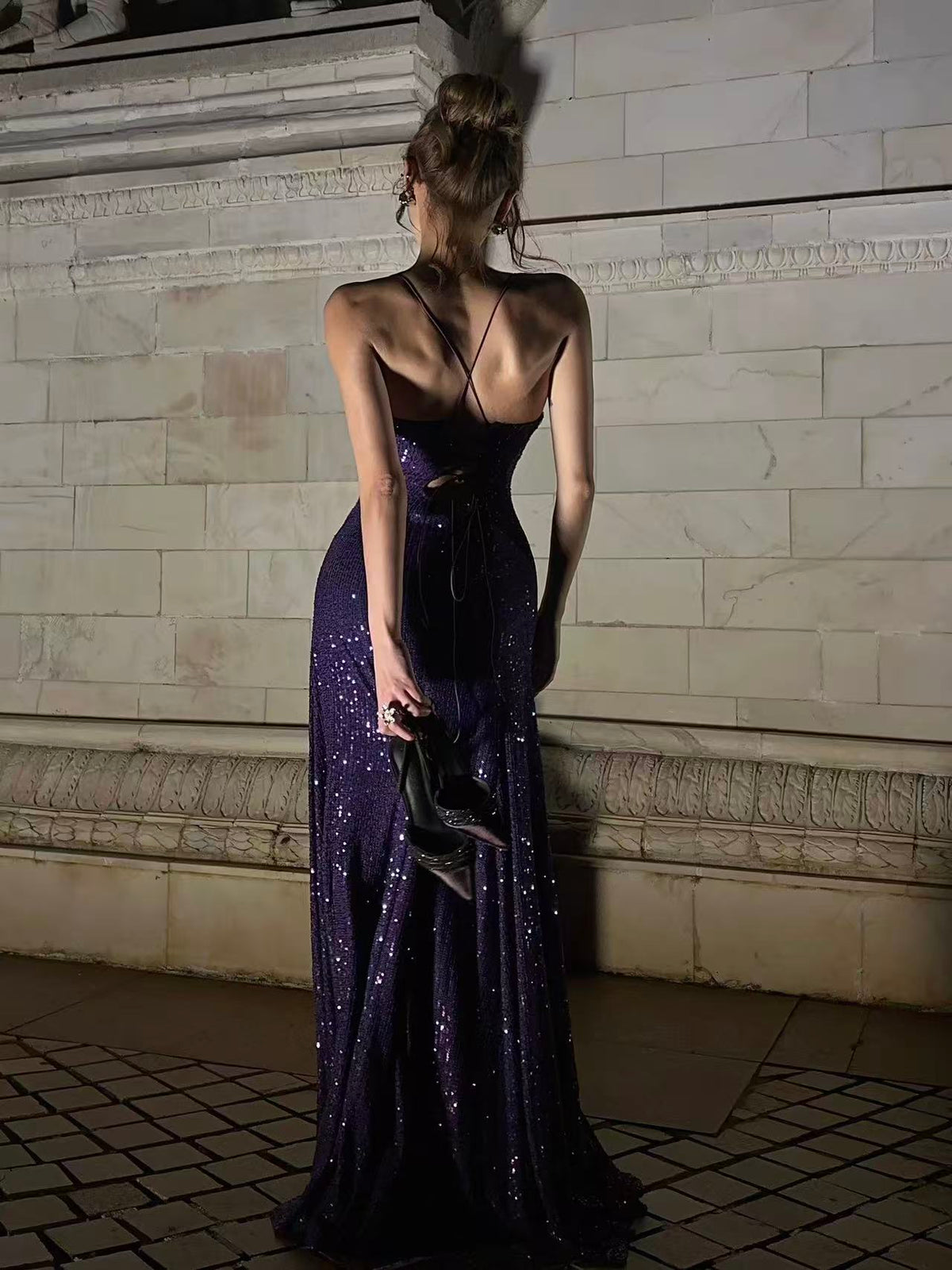 Simple Mermaid V Neck Purple Long Prom Dress, Purple Evening Dress