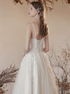 A-Line Tulle Lace Tea Length White Prom Dress, White Long Formal Dreess