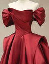 A-Line Off Shoulder Satin Burgundy Long Prom Dress, Burgundy Long Formal Dress