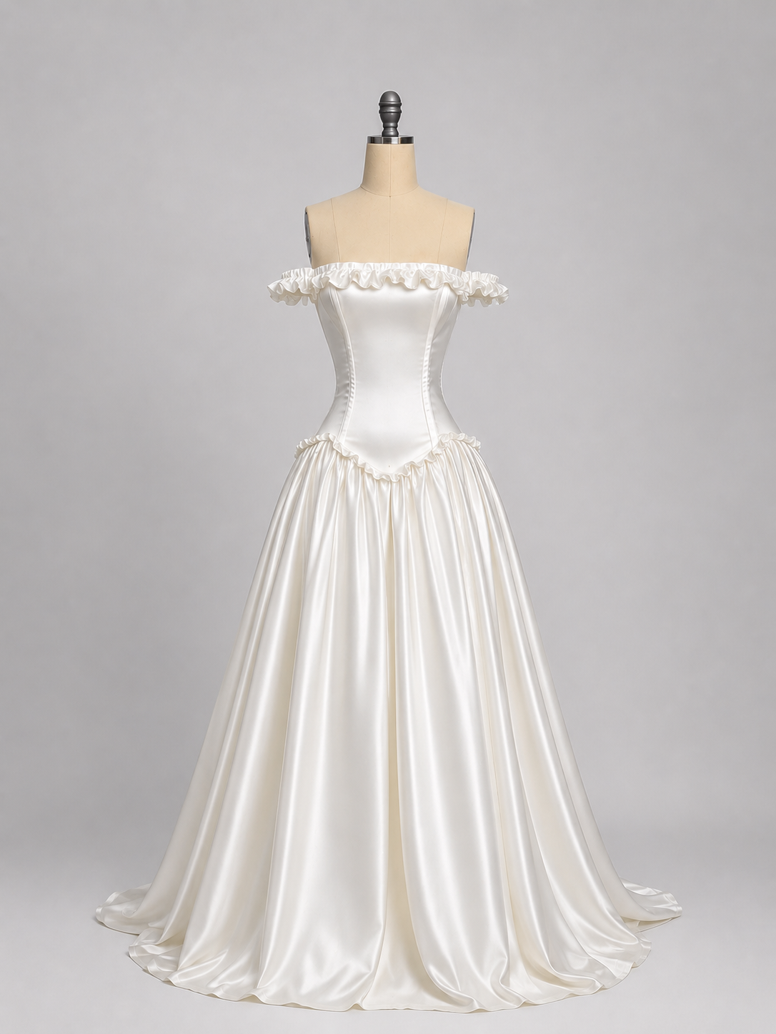 A-line Off Shoulder Satin White Long Prom Dress, White Long Formal Dress