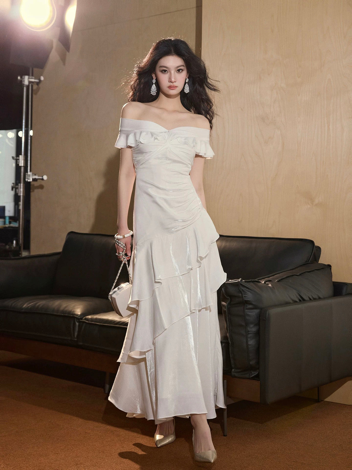 Mermaid Off Shoulder Silk Floor Length White Prom Dress
