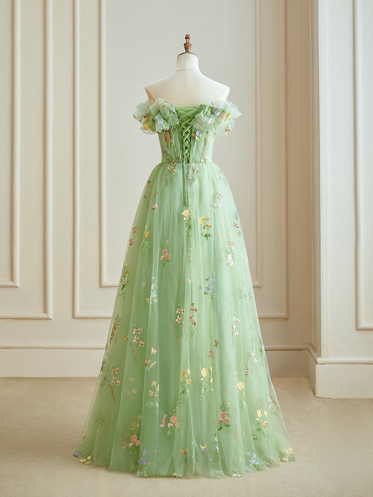 green floral prom dress V-neck Lace Long Dress, A-Line Evening with Slit US 4 / Custom Color Turn heads in the enchanting Juliet JT2565U ball gown Floral-Applique Long Prom Dress with