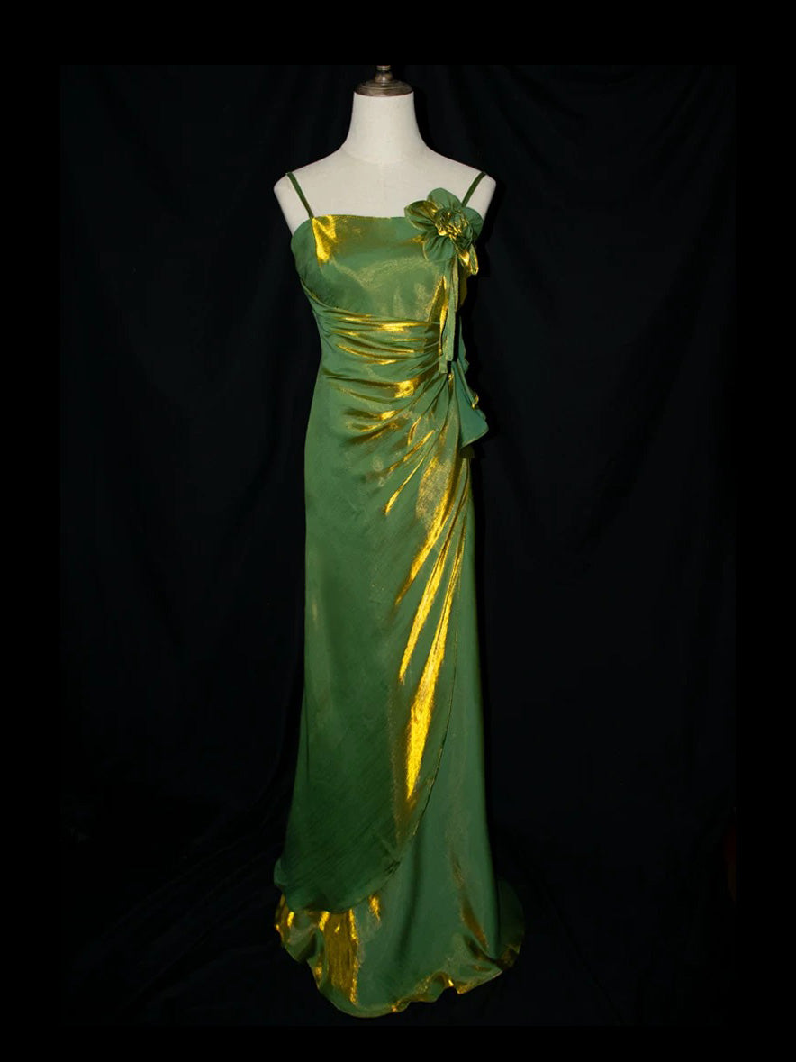 A-Line Floor Length Flower Green Party Prom Dress