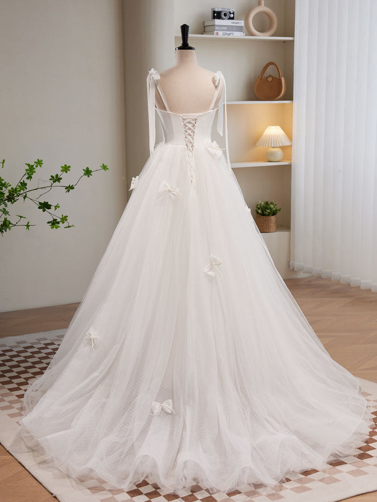 White A-line Tulle Long Prom Dress