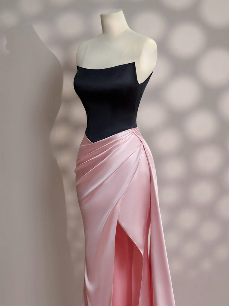 Mermaid Satin Sweep Train Pink Long Prom Dress