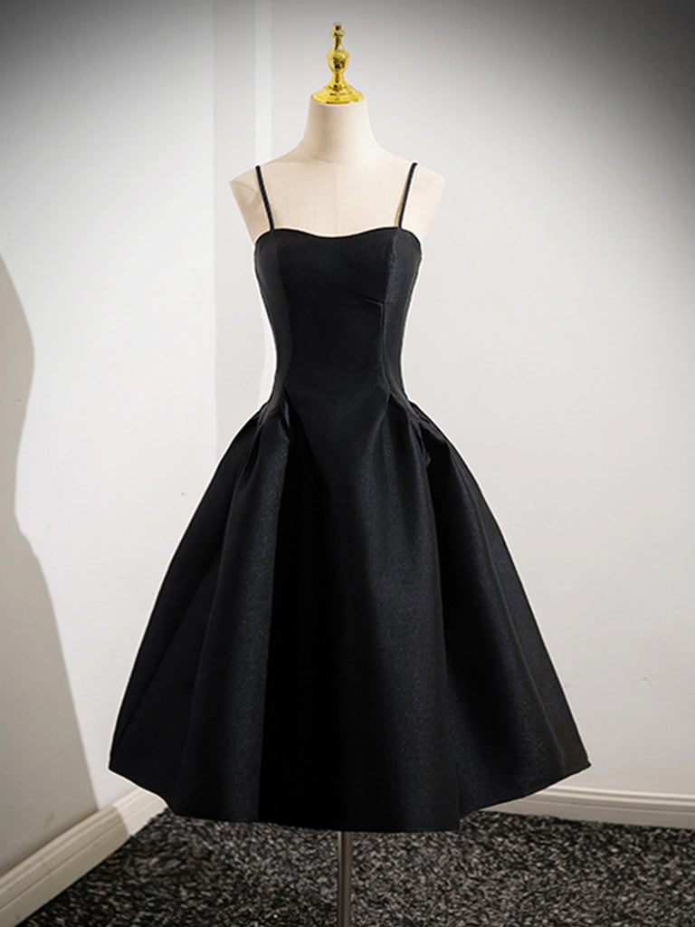 Simple A-Line Satin Black Short Prom Dress, Cute Black Homecoming Dress
