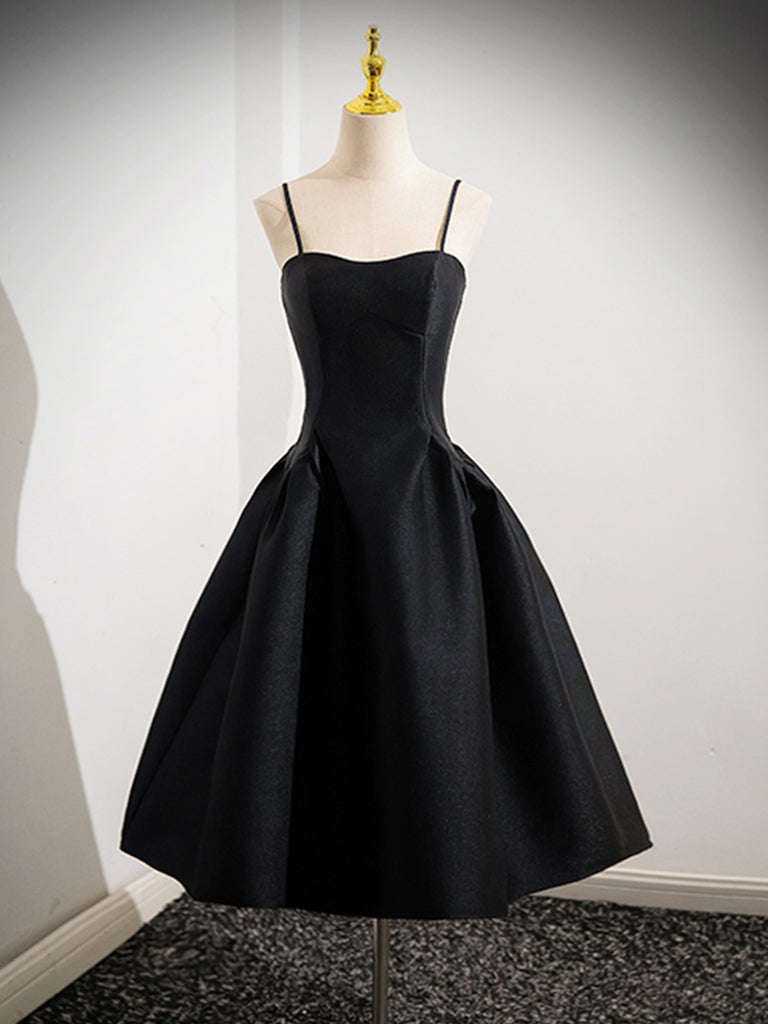 Simple A-Line Satin Black Short Prom Dress, Cute Black Homecoming Dress US 14 / Black