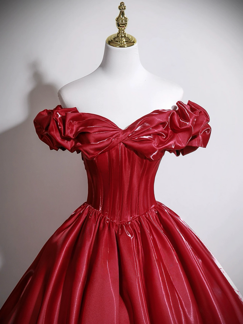 A-Line Off Shoulder Burgundy Long Prom Dress, Burgundy Long Formal Dress