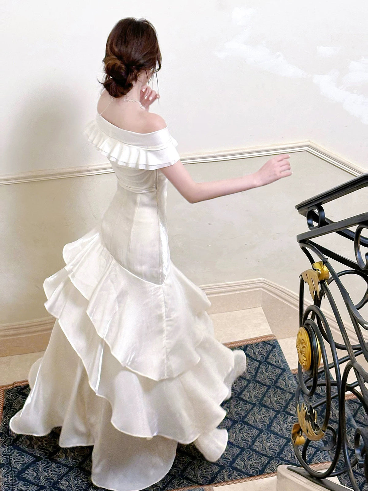 A-line Off Shoulder Off Shoulder Floor Length Light Champagne Prom Dress