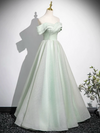 A-Line Off Shoulder Tulle Green Long Prom Dress, Green Long Formal Dress