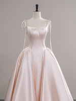 A-Line Satin Pink Champagne Long Prom Dress, Pink Champagne Long Formal Dress