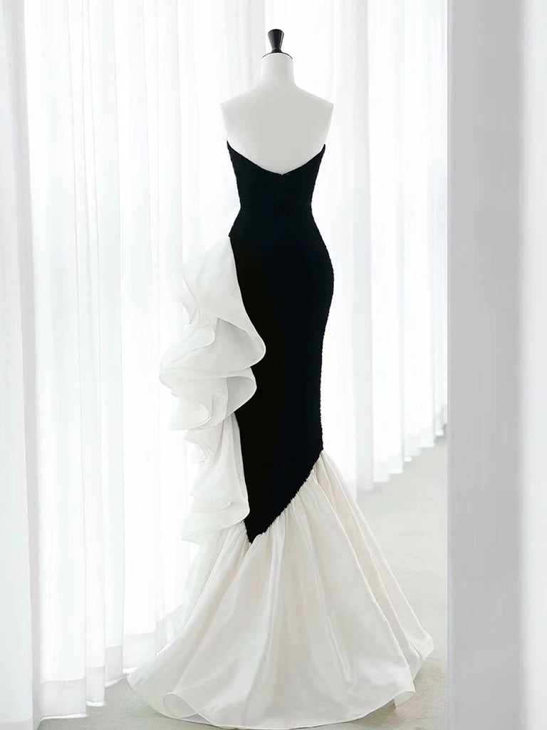 Mermaid Velvet Black/White Long Prom Dress, Black/White Long Formal Dr – shopluu