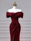 Mermaid Off Shoulder Sweep Train Burgundy Long Prom Dress