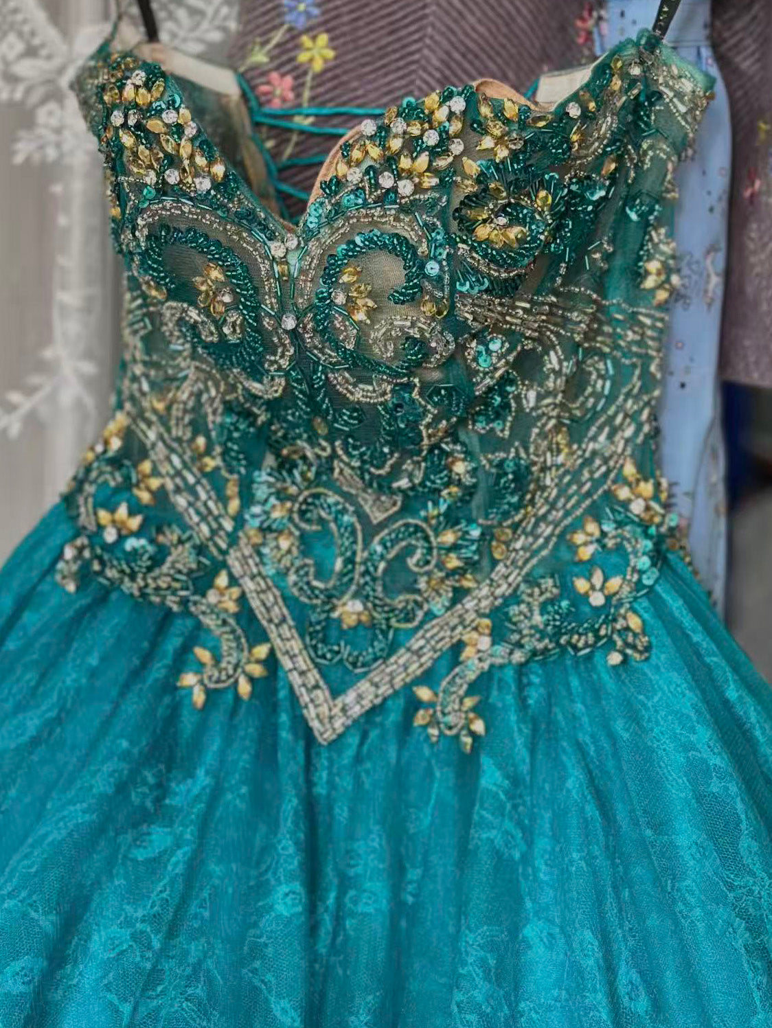 A-line Sweetheart Neck Tulle Lace Blue Short Prom Dress with Beads