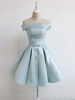 Simple A-Line Satin Blue Short Prom Dress, Blue Satin Homecoming Dress