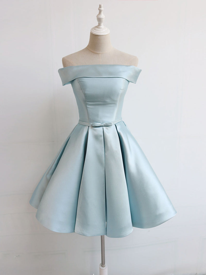 Simple A-Line Satin Blue Short Prom Dress, Blue Satin Homecoming Dress ...