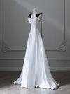 Simple A-Line Satin White Long Prom Dress, White Long Formal Dress