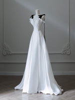 Simple A-Line Satin White Long Prom Dress, White Long Formal Dress