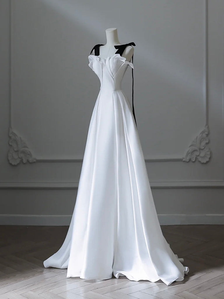 Simple A-Line Satin White Long Prom Dress, White Long Formal Dress US 14 / Custom Color Simple A-Line Satin White Long Prom Dress, White Long Formal Dress US 14 / Custom Color