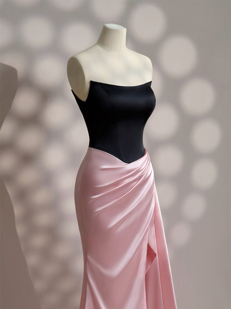 Mermaid Satin Sweep Train Pink Long Prom Dress
