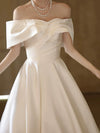 A-Line Off Shoulder Satin White Long Prom Dress, White Long Formal Dress