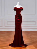Mermaid Velvet Burgundy Long Prom Dress, Burgundy Long Formal Dress